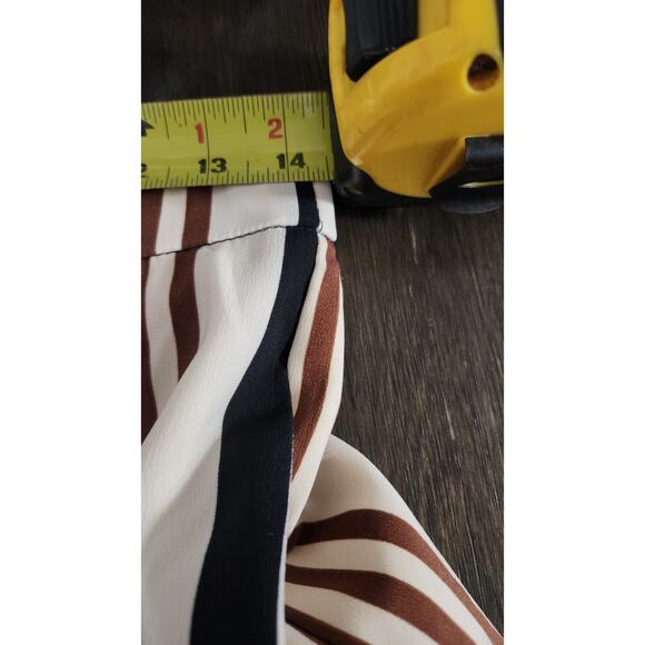 Women's ZARA Multi-Color Striped Palazzo Tan Brown Cream Button Pants Sz Medium - Picture 3 of 7